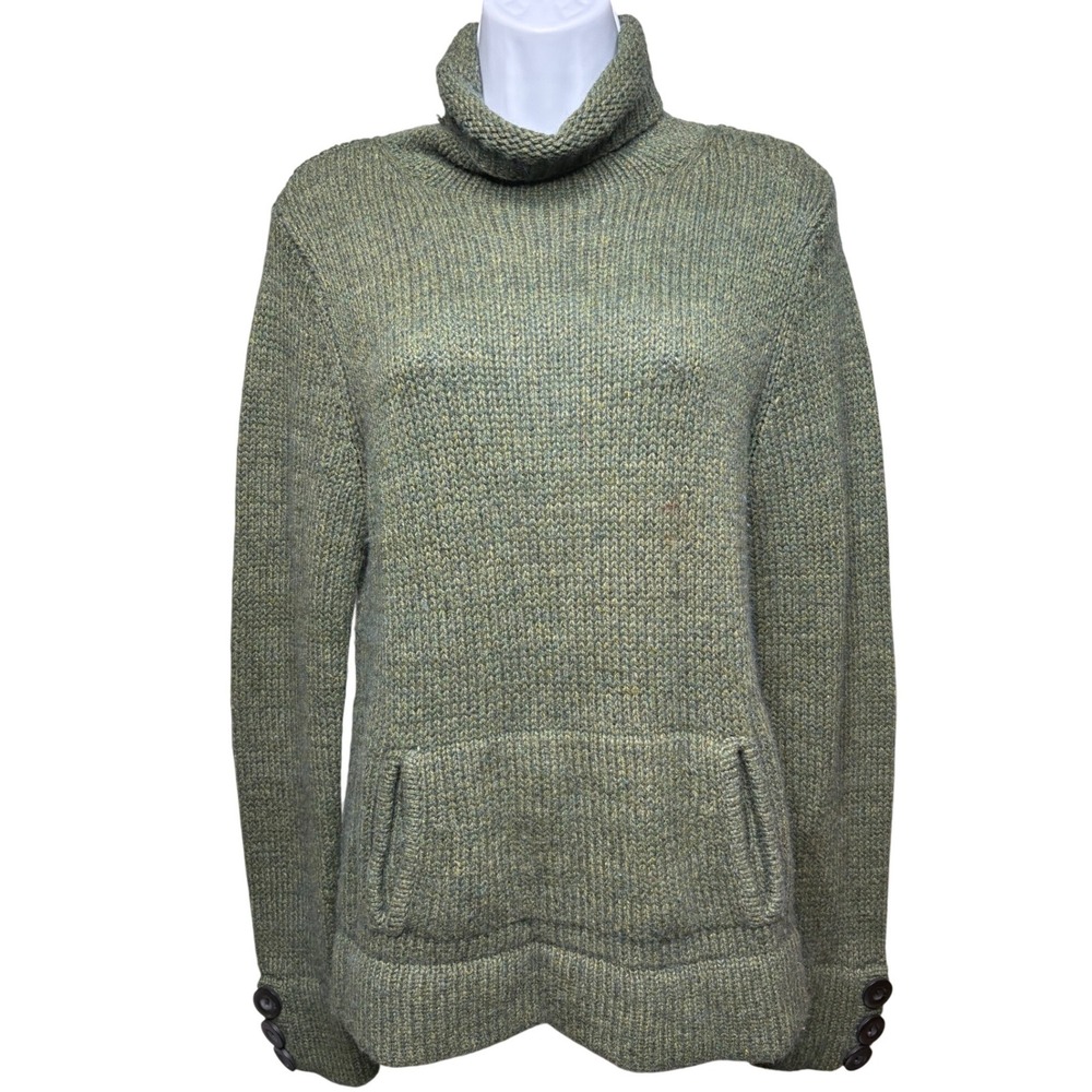 MAGASCHONI Womens Green Wool Blend Turtleneck Sweater w/Kangaroo Pocket M Cabin